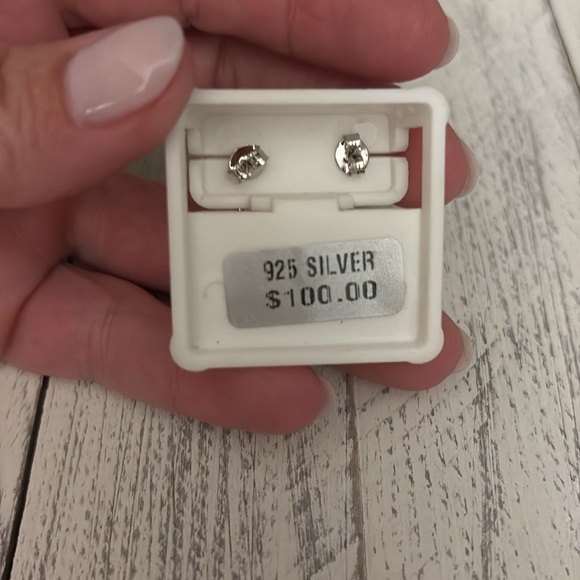 Sterling Silver/CZ Stone Huggie Earrings New - Picture 3 of 4